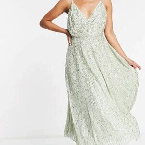 ASOS EDITION embellished cami midi dress in sage green - US 8